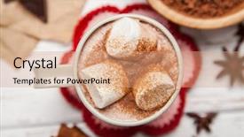  Presentation with cocoa - PPT theme consisting of hot chocolate - cocoa drink with marshmallows background and a coral colored foreground
