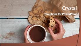  Presentation with cookies - Beautiful slides featuring hot chocolate - female hands holding cup backdrop and a coral colored foreground