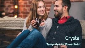  Presentation with hot chocolate - Presentation theme enhanced with hot chocolate - young couple at home background and a navy blue colored foreground
