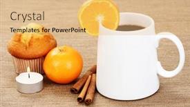  Presentation with hot chocolate - PPT theme with hot-chocolate-and-muffin-food background and a coral colored foreground