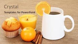  Presentation with hot chocolate - Slides enhanced with hot-chocolate-and-muffin-food background and a coral colored foreground