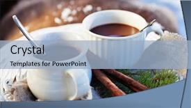  Presentation with indulgence chocolate - Presentation design enhanced with hot chocolate for two outdoors background and a light blue colored foreground