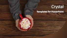  Presentation with hot chocolate - Slide deck having hearts marshmallows - female hand holding cup background and a tawny brown colored foreground
