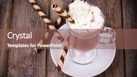  Presentation with wafer - PPT theme featuring kakao - hot chocolate with whipped cream background and a violet colored foreground