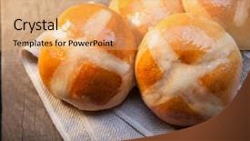  Presentation with easter basket - PPT theme consisting of hot cross buns on basket background and a coral colored foreground