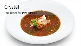  Presentation with leek soup - Slide set with hot delicious tomato soup with fish and rice served with leek and parsley in a white bowl isolated on white background and a white colored foreground