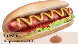  Presentation with grilled - Theme consisting of hot dog - grilled sausage background and a coral colored foreground