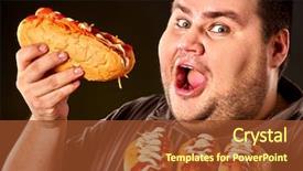 Presentation with obesity food - Beautiful presentation design featuring hot dog contest fat man backdrop and a tawny brown colored foreground