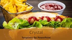  Presentation with ketchup - Presentation consisting of hot-dog-french-fries background and a gold colored foreground