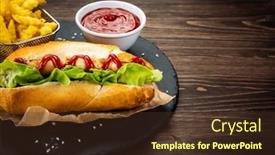  Presentation with ketchup - PPT layouts having hot-dog-french-fries background and a tawny brown colored foreground