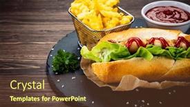 Presentation with ketchup - PPT theme featuring hot-dog-french-fries background and a tawny brown colored foreground