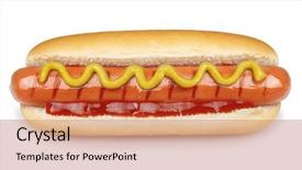  Presentation with grill - PPT theme consisting of hot dog grill with mustard background and a coral colored foreground