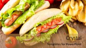 Presentation with grilled - PPT theme featuring hot dog grilled hot dogs background and a coral colored foreground
