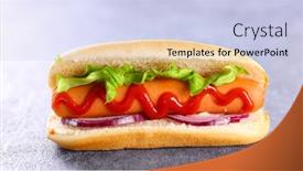  Presentation with hot sauce - Colorful theme enhanced with hot-dog-sandwich-with-sausage backdrop and a sky blue colored foreground