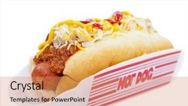  Presentation with hot sauce - Presentation theme enhanced with hot dog with chili raw background and a coral colored foreground