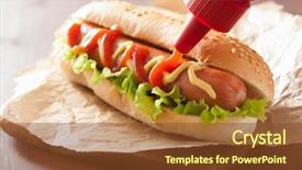  Presentation with ketchup - PPT theme enhanced with hot dog with ketchup mustard background and a tawny brown colored foreground
