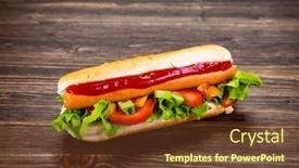  Presentation with ketchup - Presentation design with hot-dog-with-ketchup background and a tawny brown colored foreground