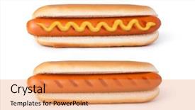  Presentation with dog - Presentation with hot dog with mustard isolated background and a coral colored foreground