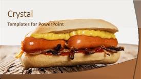  Presentation with hot sauce - Presentation having hot dog with mustard background and a sky blue colored foreground