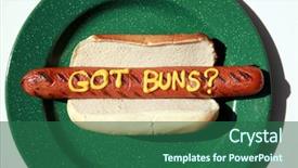 Presentation with mustard yellow - Audience pleasing slide deck consisting of hot dog with the words got buns in yellow mustard on a green plate isolated on white with room for your text or images backdrop and a ocean colored foreground