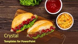  Presentation with ketchup - Presentation with hot-dogs-coleslaw-and-ketchup background and a tawny brown colored foreground