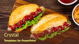 Presentation with ketchup - Presentation design consisting of hot-dogs-coleslaw-and-ketchup background and a tawny brown colored foreground