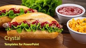  Presentation with ketchup - Presentation having hot-dogs-coleslaw-and-ketchup background and a tawny brown colored foreground