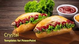  Presentation with ketchup - Slide set enhanced with hot-dogs-coleslaw-and-ketchup background and a tawny brown colored foreground