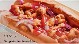  Presentation with dogs - PPT layouts enhanced with hot-dogs-fully-loaded background and a red colored foreground