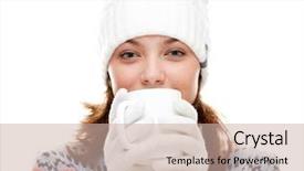  Presentation with cup trophy star award - Theme with hot drink - beautiful woman holding white cup background and a soft green colored foreground