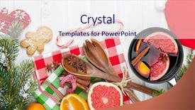  Presentation with christmas winter a table - Slide set consisting of hot drink - christmas mulled wine on wooden background and a sky blue colored foreground