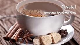  Presentation with coffee cup - Slide set consisting of building handbag - shopping beautiful woman with bags background and a light blue colored foreground