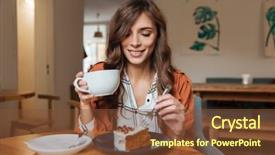  Presentation with joyful - Amazing presentation theme having hot drink - portrait of a joyful woman backdrop and a tawny brown colored foreground