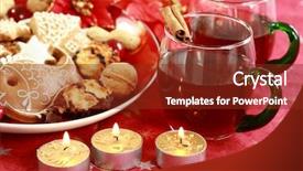  Presentation with delicious christmas cookies - Audience pleasing PPT theme consisting of hot drink for christmas with delicious cookies backdrop and a tawny brown colored foreground