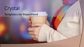  Presentation with paper - Beautiful slide set featuring hot drink in paper cup backdrop and a light blue colored foreground