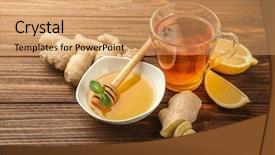  Presentation with ginger lemon drink - Amazing presentation design having hot drink with honey lemon backdrop and a coral colored foreground