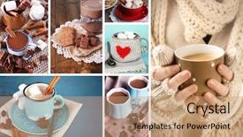  Presentation with sacred geometry symbol collage - Colorful theme enhanced with hot drinks collage backdrop and a coral colored foreground