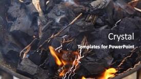  Presentation with charcoal - Beautiful PPT theme featuring hot fire black wood charcoal in big round bbq backdrop and a dark gray colored foreground