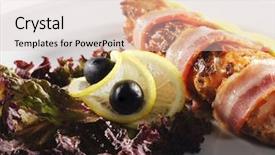  Presentation with hot sauce - Audience pleasing PPT theme consisting of hot fish dishes - salmon steak and bacon wraps with lemon sauce backdrop and a lemonade colored foreground