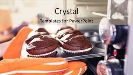  Presentation with cupcakes - Colorful PPT theme enhanced with hot food - housewife preparing chocolate cupcakes backdrop and a soft green colored foreground