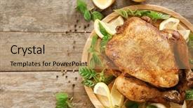 Presentation with lemon - Audience pleasing slides consisting of hot food - tasty whole roasted turkey backdrop and a  colored foreground