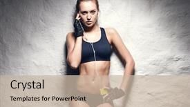  Presentation with fitness - Audience pleasing PPT theme consisting of hot girls - attractive fitness woman with mp3 backdrop and a soft green colored foreground