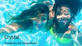  Presentation with swimming pool - PPT layouts with hot girls - friends diving underwater in swimming background and a cyan colored foreground