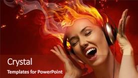  Presentation with debate club - Audience pleasing PPT layouts consisting of hot girls - girl with headphones backdrop and a tawny brown colored foreground