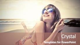  Presentation with beach - Theme with hot girls - smiling beautiful woman in bikini background and a coral colored foreground