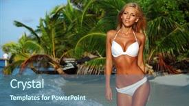  Presentation with palm - Amazing PPT theme having hot girls - woman in a bikini backdrop and a ocean colored foreground