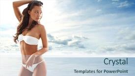  Presentation with sexy - Beautiful slides featuring hot girls - young sexy brunette in swimsuit backdrop and a sky blue colored foreground