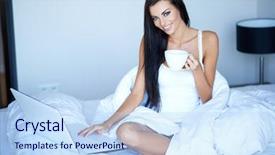  Presentation with coffee cup - Colorful presentation design enhanced with hot girls - young woman having a relaxing backdrop and a light blue colored foreground