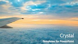  Presentation with skies - Beautiful presentation theme featuring airplane sky - skies from a plane far backdrop and a teal colored foreground