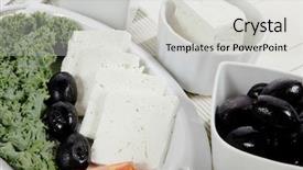  Presentation with greek feta cheese famous dairy - Slide deck consisting of hot green olives and black background and a light gray colored foreground